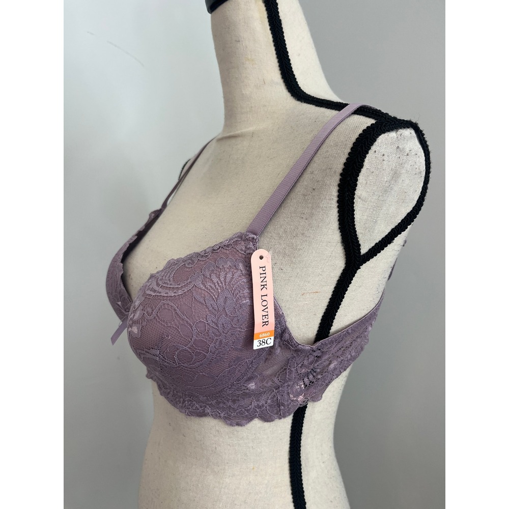 Lavender Lace Push Up Bra 38C Underwire Padded Bra Coquette Romantic Soft Girl - Picture 2 of 8